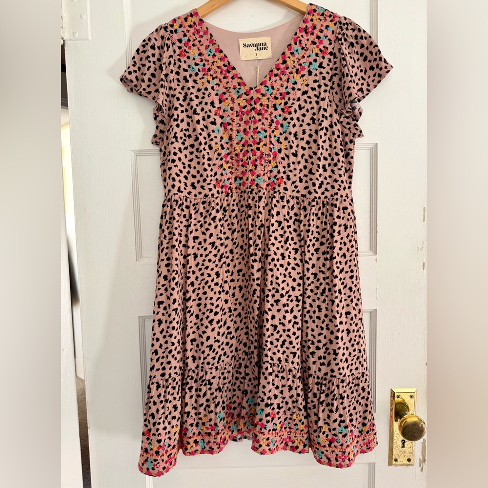 Savanna Jane Pink and Black Leopard Print Patterned  Dress Small Boho NWT - Picture 5 of 9